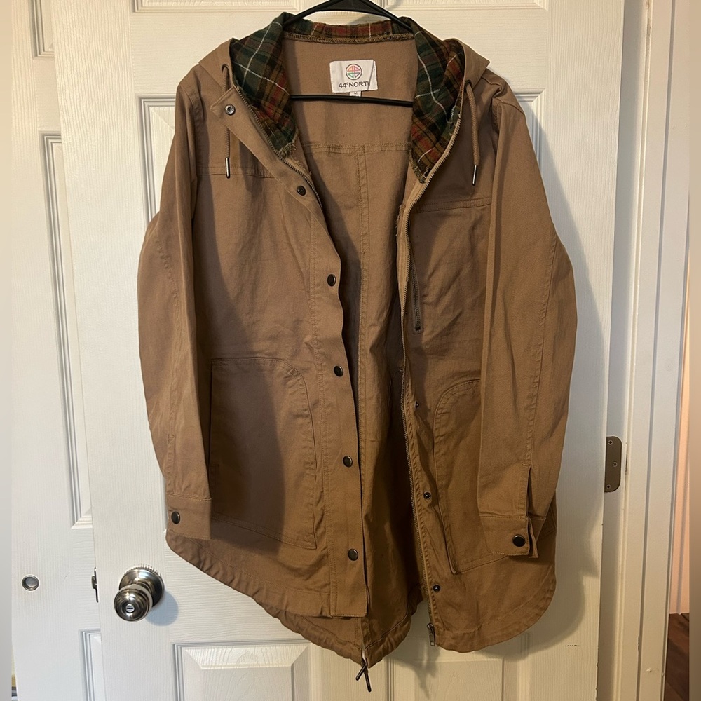 Women’s Brown Jacket with Plaid Hood Lining